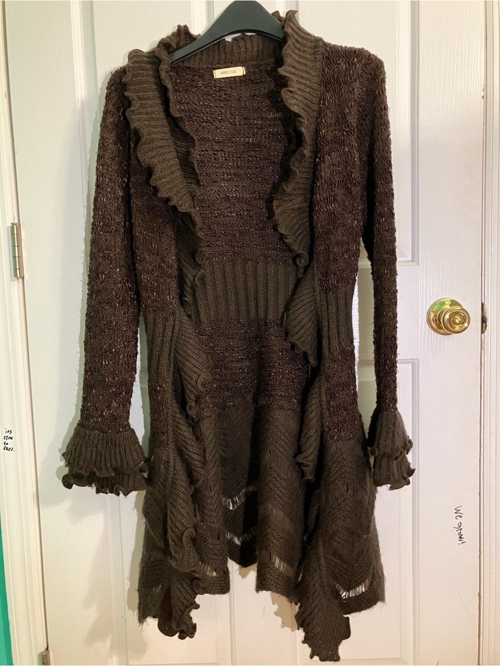 Love Culture Dark Brown Ruffle-Trim Open Cardigan
